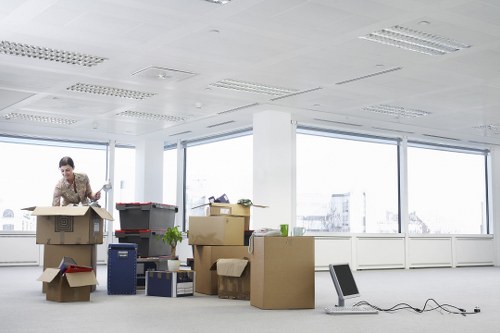 Packed boxes and household items loaded into a removal van