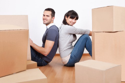 Boxes and furniture prepared for a house move in Ilford