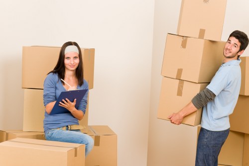 Packed boxes and furniture ready for a house move in Ilford